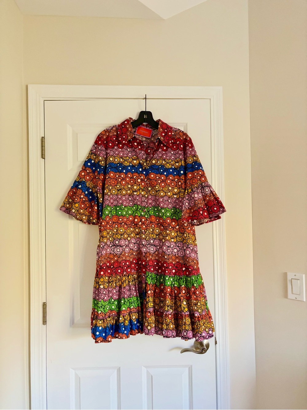 LA DoubleJ Multicolor Floral-Stripe Mini Dress in Red, Blue, Green, Yellow